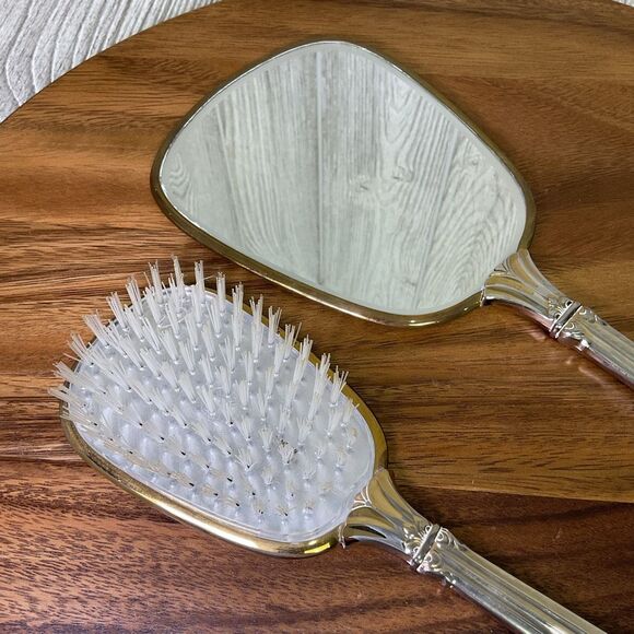Lot of 2 Vanity Dresser Sets Matching Hand Mirror and Hair Brush Vintage 1950s B - Picture 8 of 10